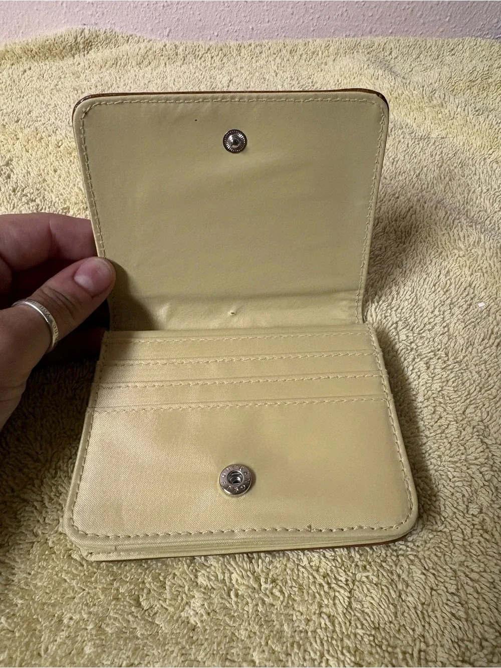 Brown Faux Leather Snap Closure Compact Wallet Card Holder Organizer